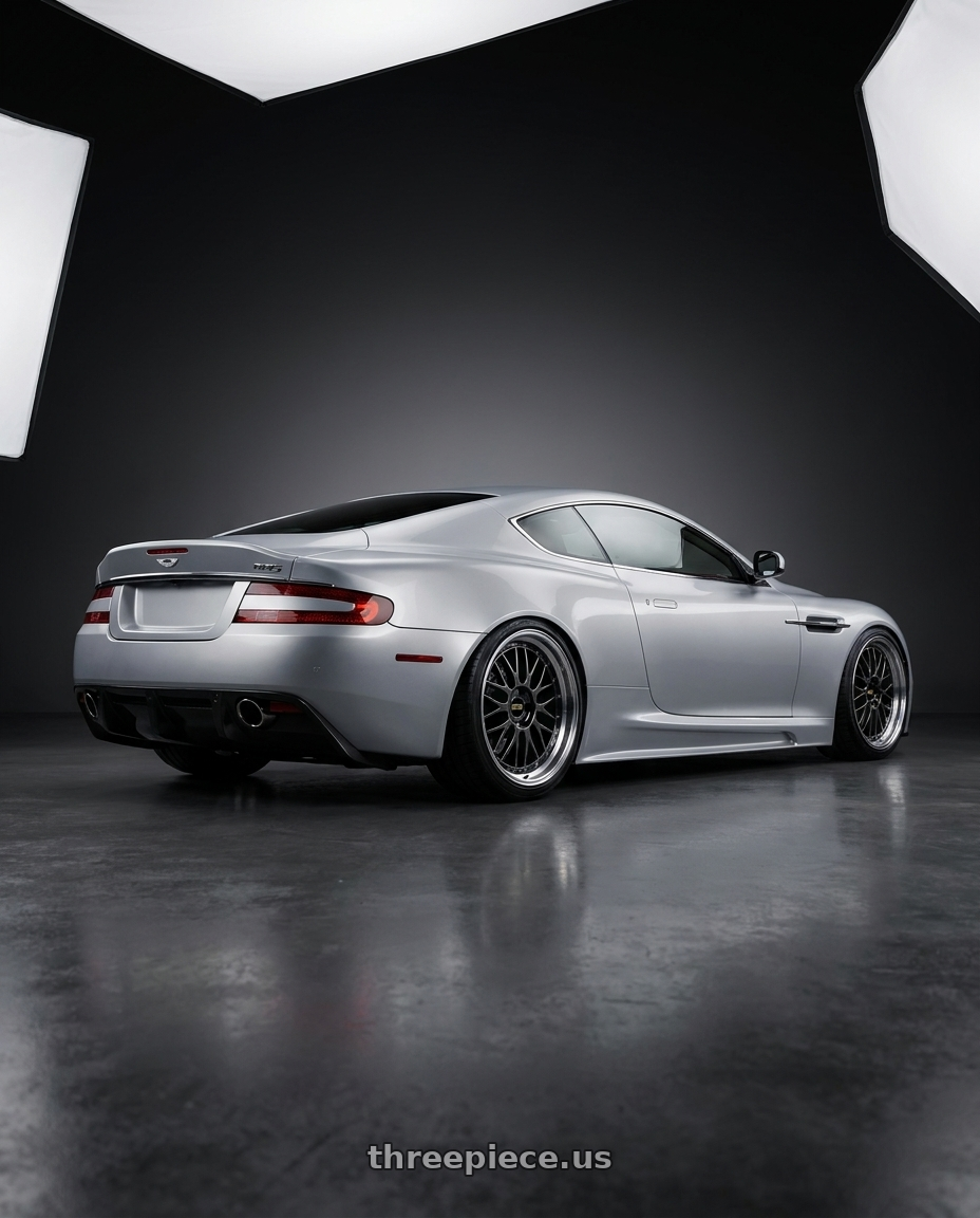 2009 Aston Martin DBS with BBS LM 5x114.3 18x8.5+38 Diamond Black wheels rear three quarter view slight stretch tires