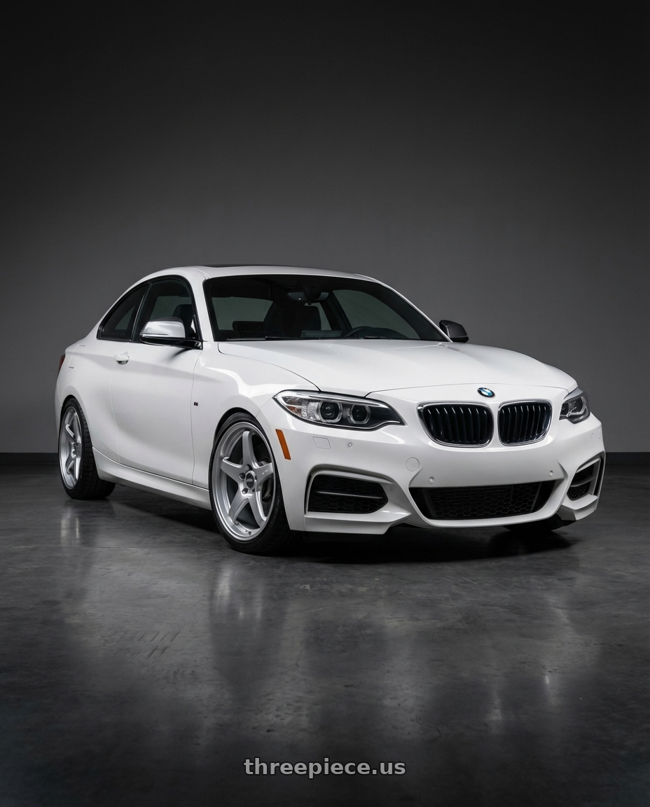 2018 BMW 2 Series F22 with ESR Wheels APEX SERIES AP5 5x120 18x10.5 +22 Hyper Silver wheels front three quarter view lowered stance