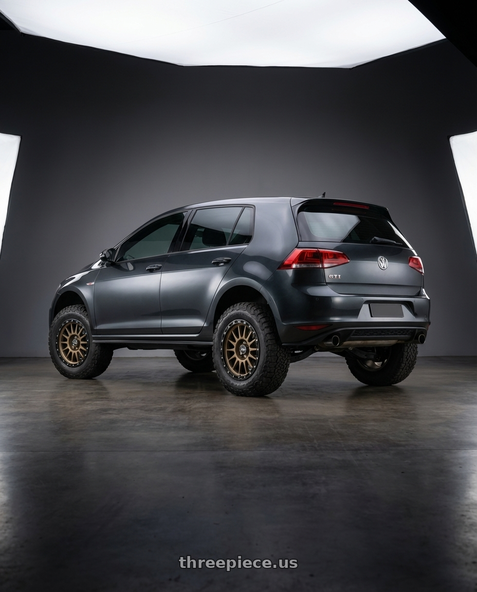 2015 mk7 golf gti with Scale 4X4 S01 5x127 17x8.5 +0 Matte Bronze wheels rear three quarter view meaty tires