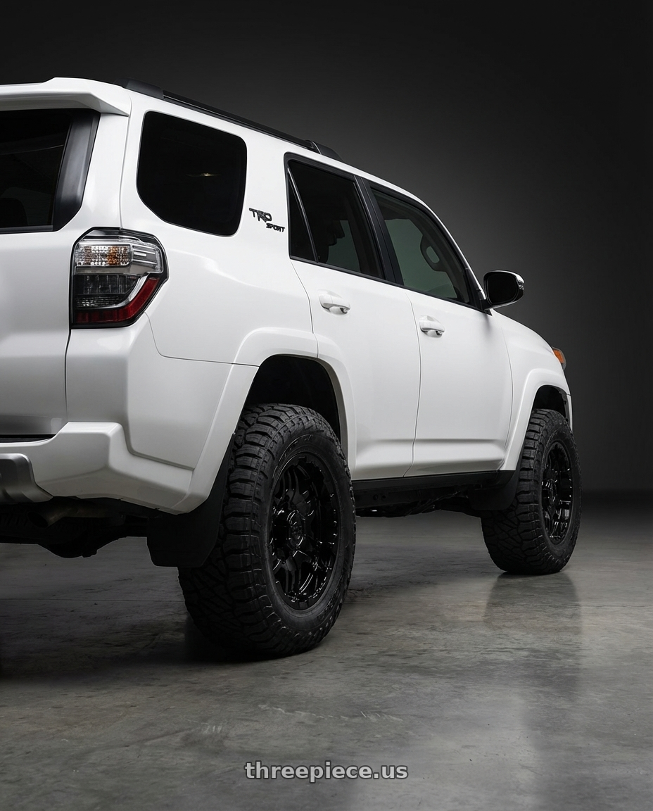 2022 Toyota 4Runner with Gear Off Road 713B 6x139.7 17x9 +10 Gloss Black wheels rear three quarter view meaty tires