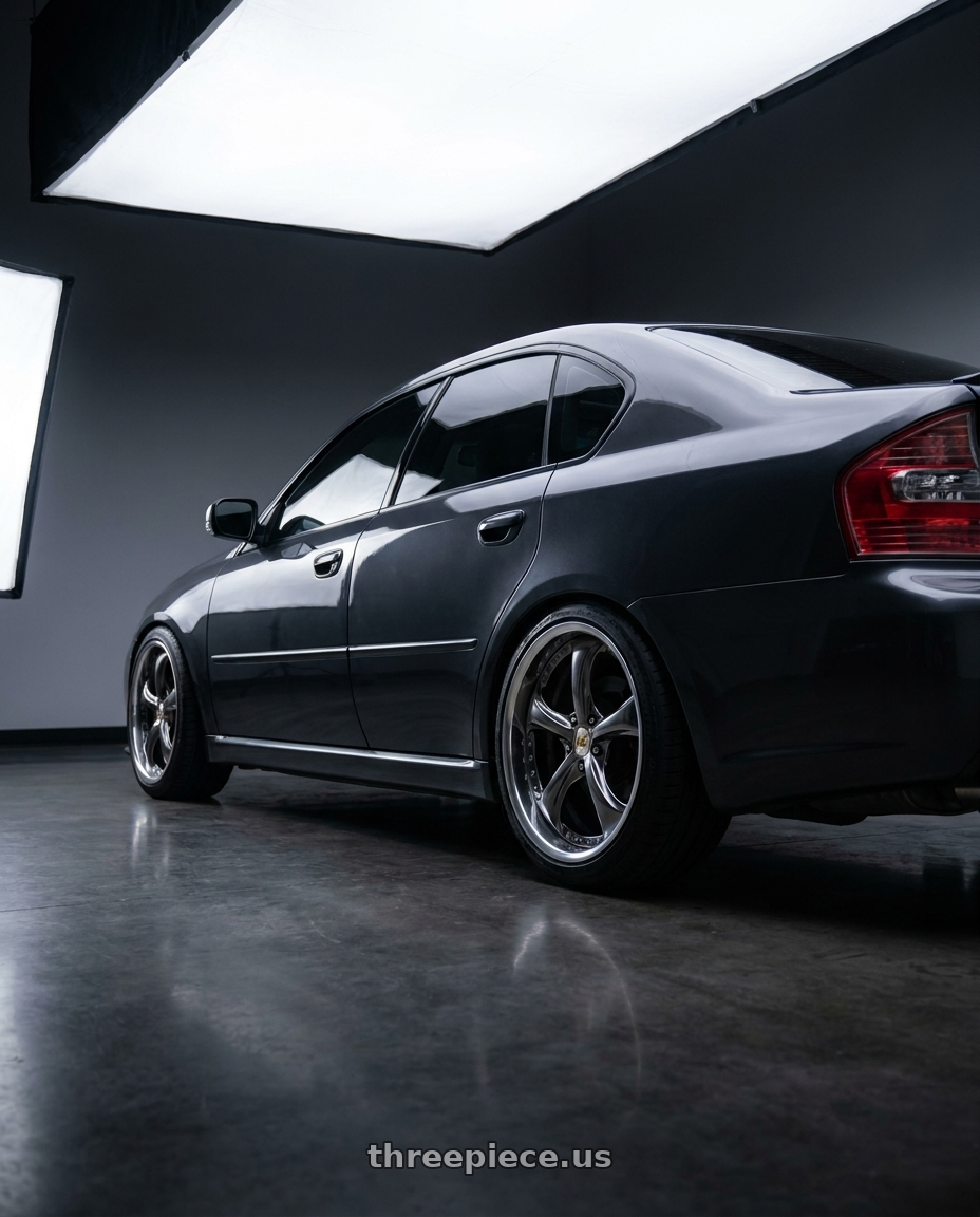2007 Subaru Legacy Gt spec b  with Work Wheels VS-KF 5x100 18x8.5+27 Brilliant Silver Black O Disk FULL REVERSE wheels rear three quarter view slight stretch tires