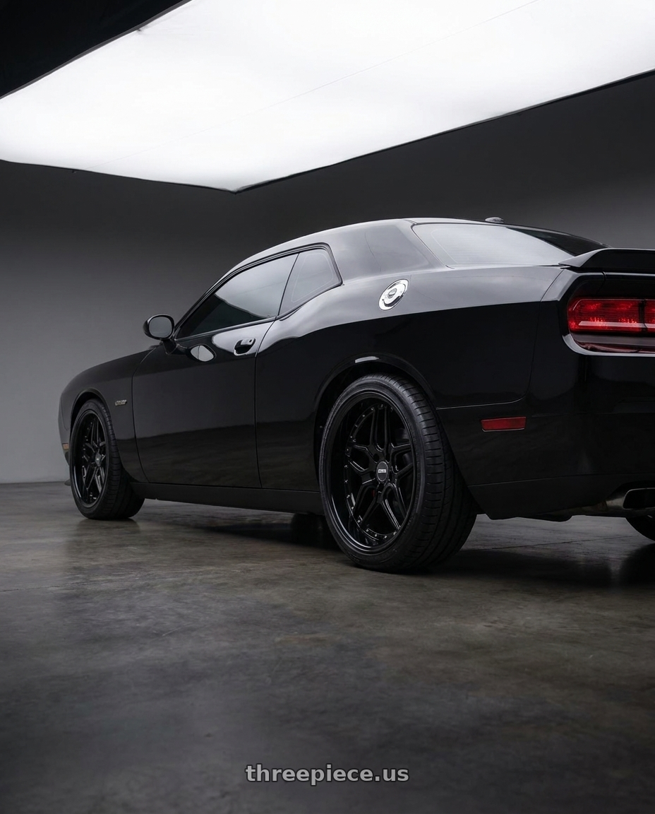 2014 dodge challenger black with ESR Wheels CS SERIES CS15 5x100 18x9.5 +22 Gloss Black wheels rear three quarter view square tires