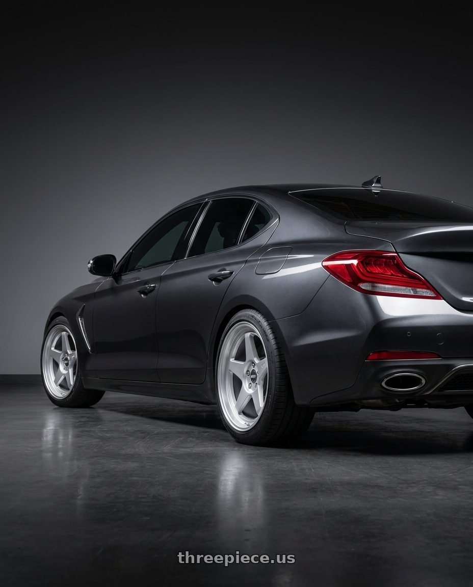 2019 Genesis G70 with ESR Wheels CR SERIES CR5 5x100 18x10.5 +22 Hyper Silver wheels rear three quarter view slight stretch tires