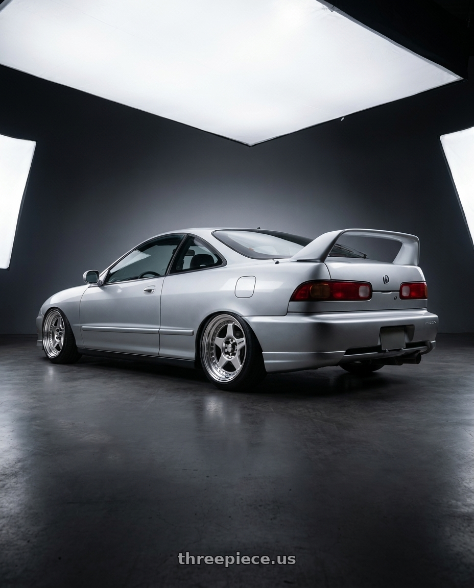 1999 Acura integra ls  with Work Meister Cr01 5x115 15x7.5+-12 O Disk Bright Buff Finish wheels rear three quarter view slight stretch tires