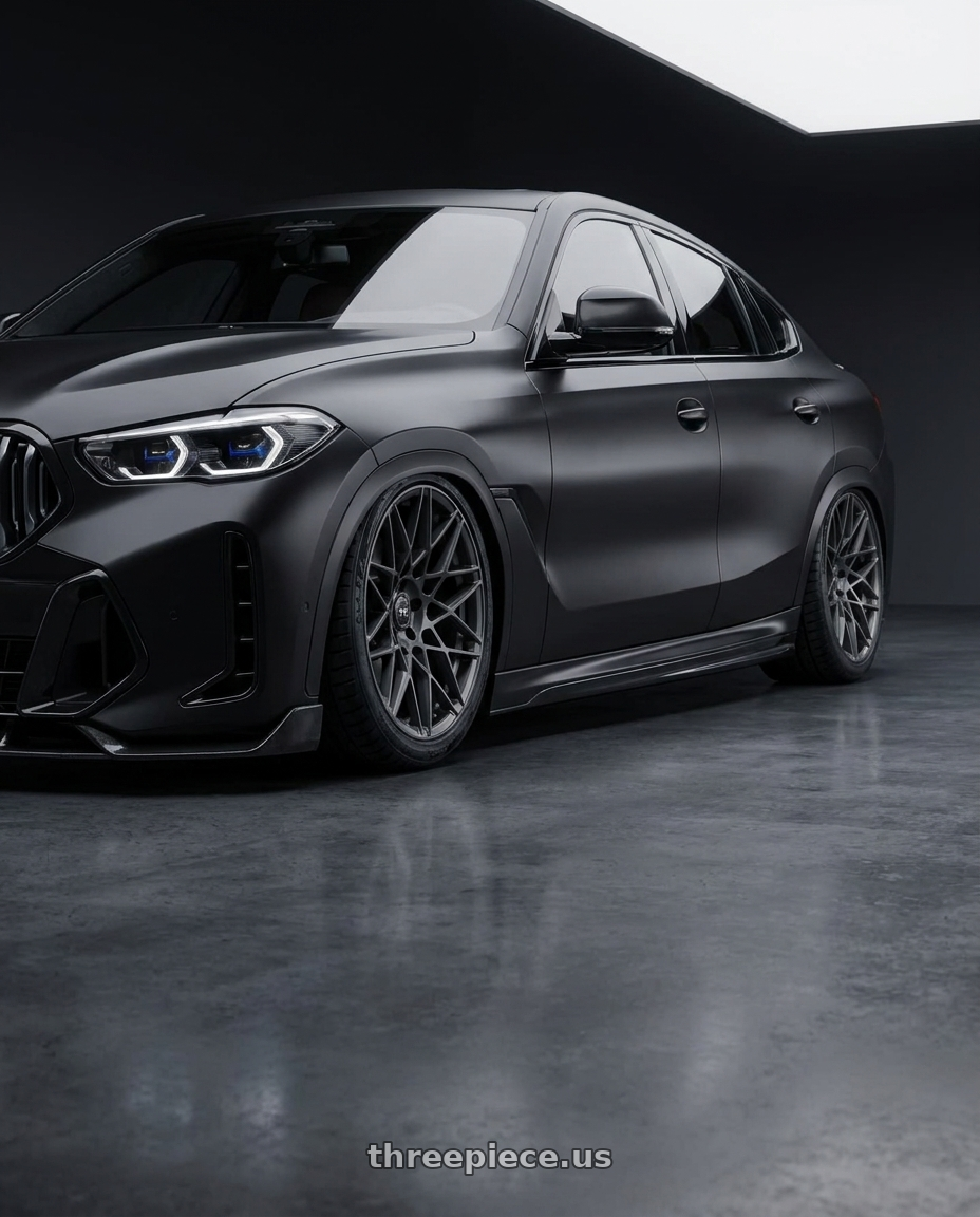 2025 BMW X6 40i lci Matt black with RTR 850SC Tech Mesh Mustang 5x114.3 20x10.5 +45 Satin Charcoal wheels