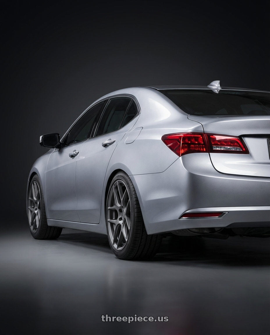 2019 Acura TLX with Aodhan AFF2 5x114.3 19x8.5+35 Matte Gray wheels rear three quarter view square tires