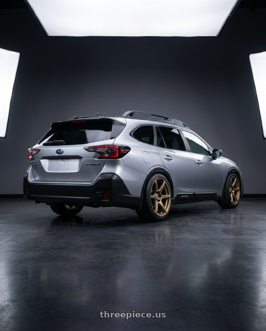 2020 Subaru Outback premium with Kansei K11B Tandem 5x114.3 18x9.5 22 Bronze wheels rear three quarter view slight stretch tires