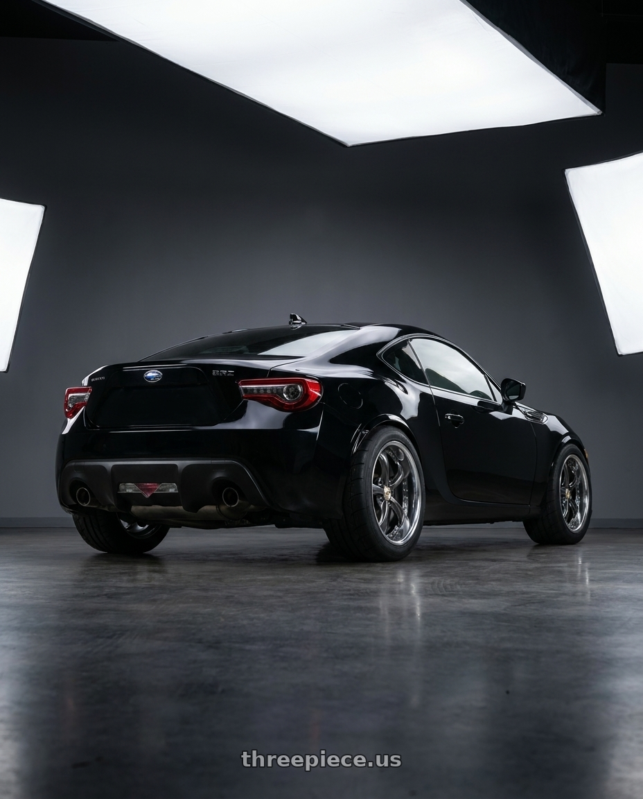 2019 Subaru BRZ, Limited with Work Wheels VS-KF 5x100 18x9.5+35 Brilliant Silver Black L Disk FULL REVERSE wheels rear three quarter view meaty tires