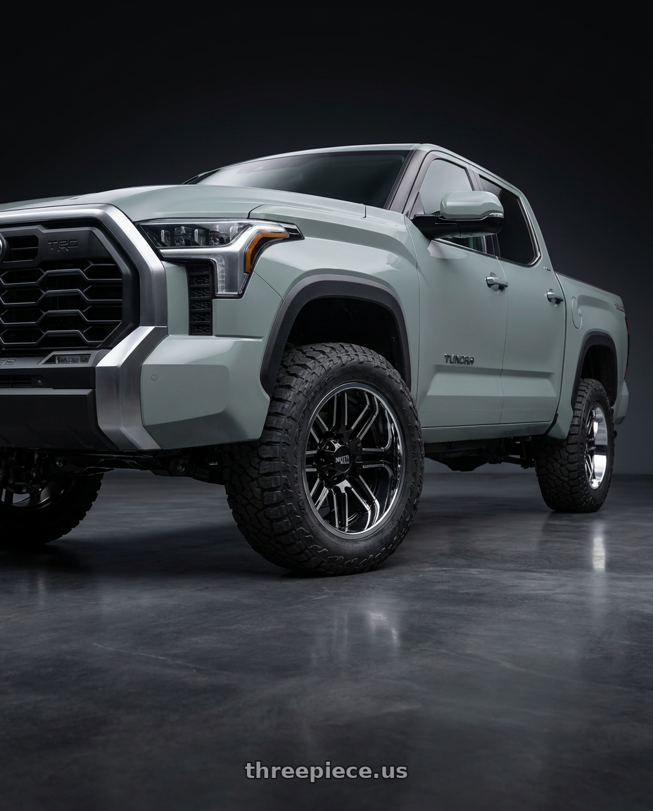 2024 Toyota Tundra with Moto Metal MO202 6X139.7 20X10 -18 GLOSS BLACK MACHINED CENTER CHROME LIP wheels