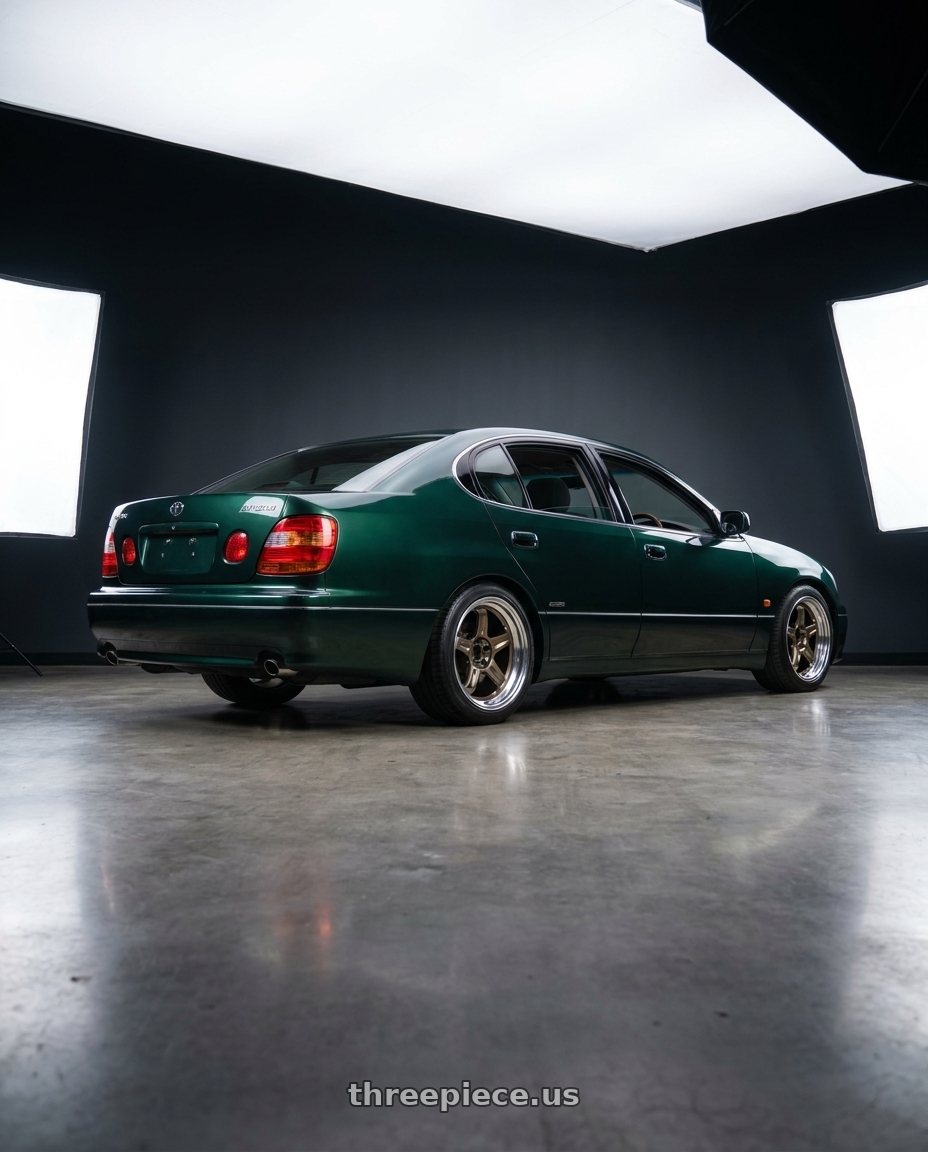 1998 toyota aristo with Volk Racing 21C SPEC-SR 5x114.3 18x9.5 +30 SHINING BRONZE METAL / RIM DC wheels rear three quarter view square tires