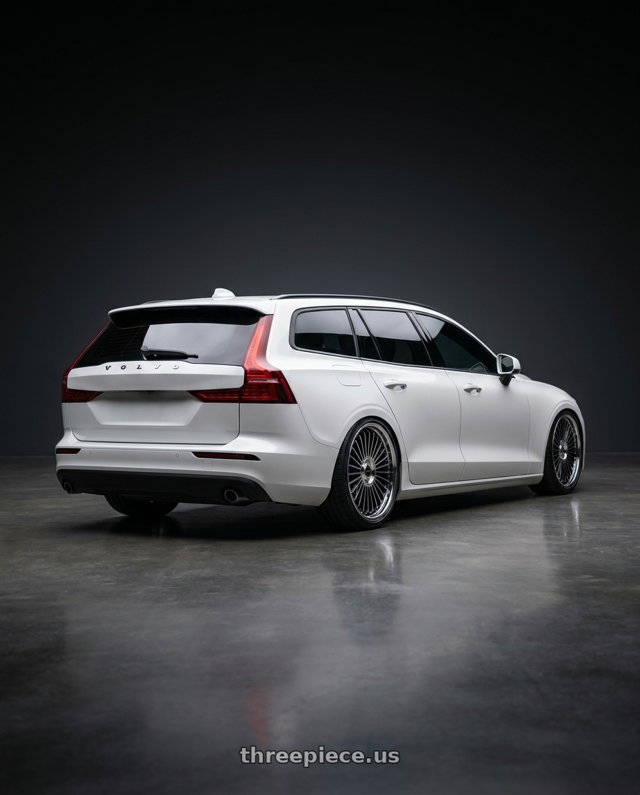 2020 Volvo V60 Momentum  with Work Emitz Black Polish 5x108 19x8.5 +45 wheels rear three quarter view square tires