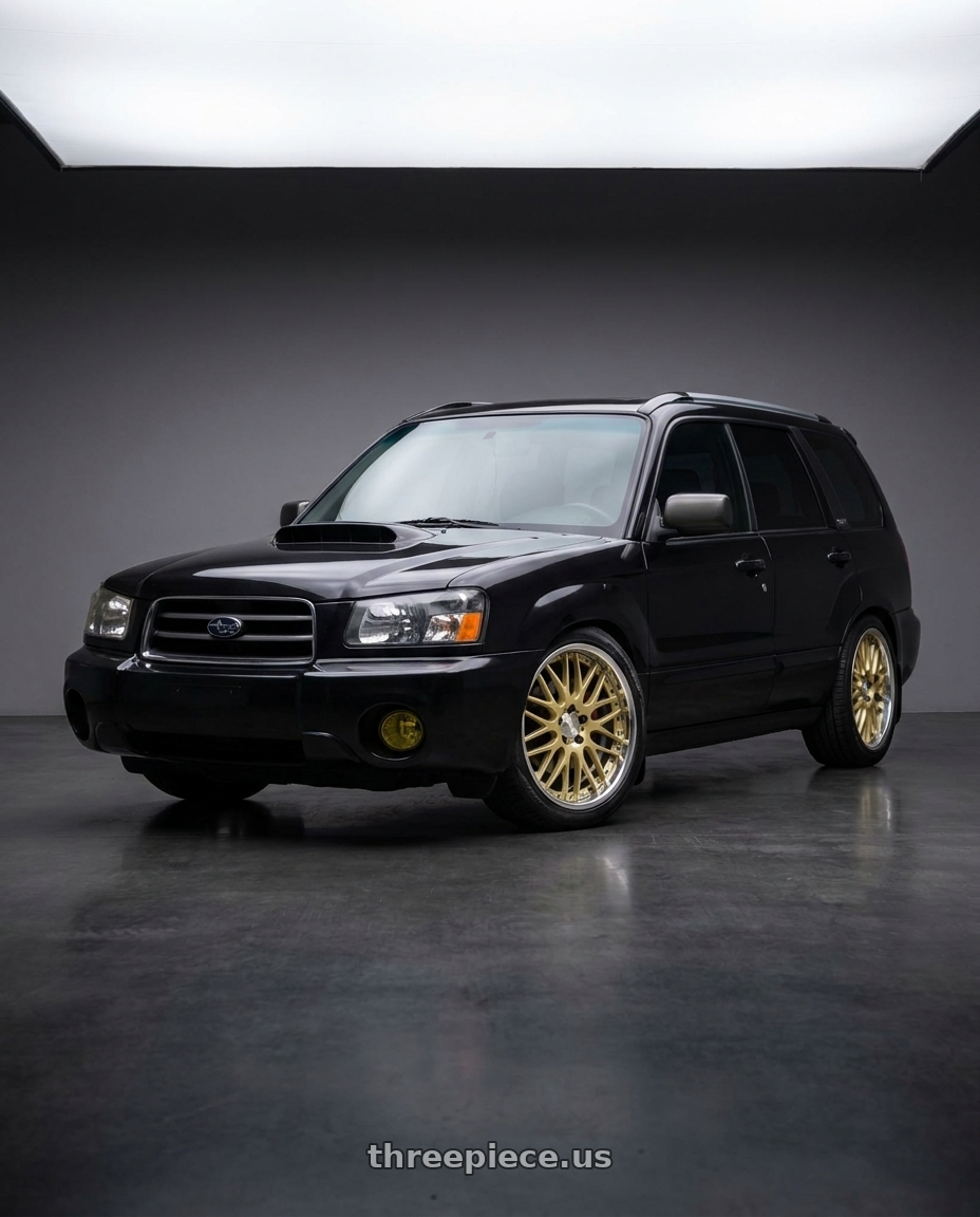 2004 Subaru forester xt, Java black pear with Work Lanvec Lm1 5x100 18x8+38 O Disk Light Metallic Gold wheels