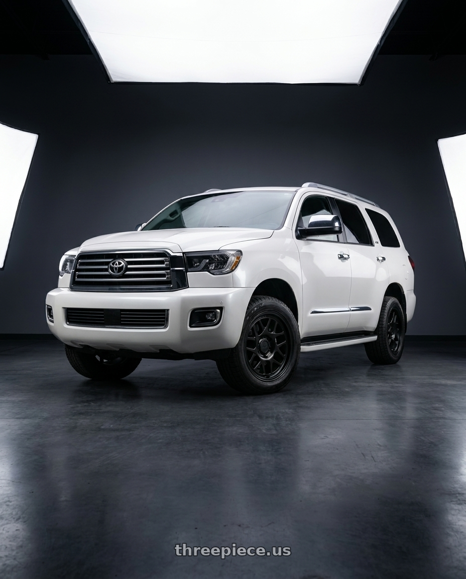 2018 Toyota Sequoia Platinum with KMC KM717 BULLY OL 5X150 17X8.5 +0 SATIN BLACK wheels