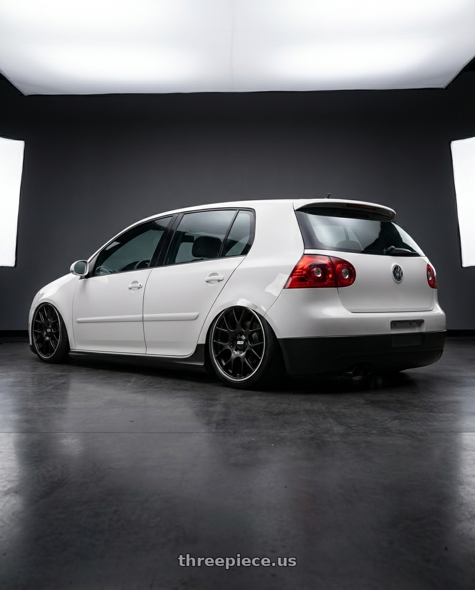 2008 Mk5 golf gti with BBS CH-R 5x112 20x10.5 +25 Satin Black Polished Rim Protector wheels rear three quarter view slight stretch tires