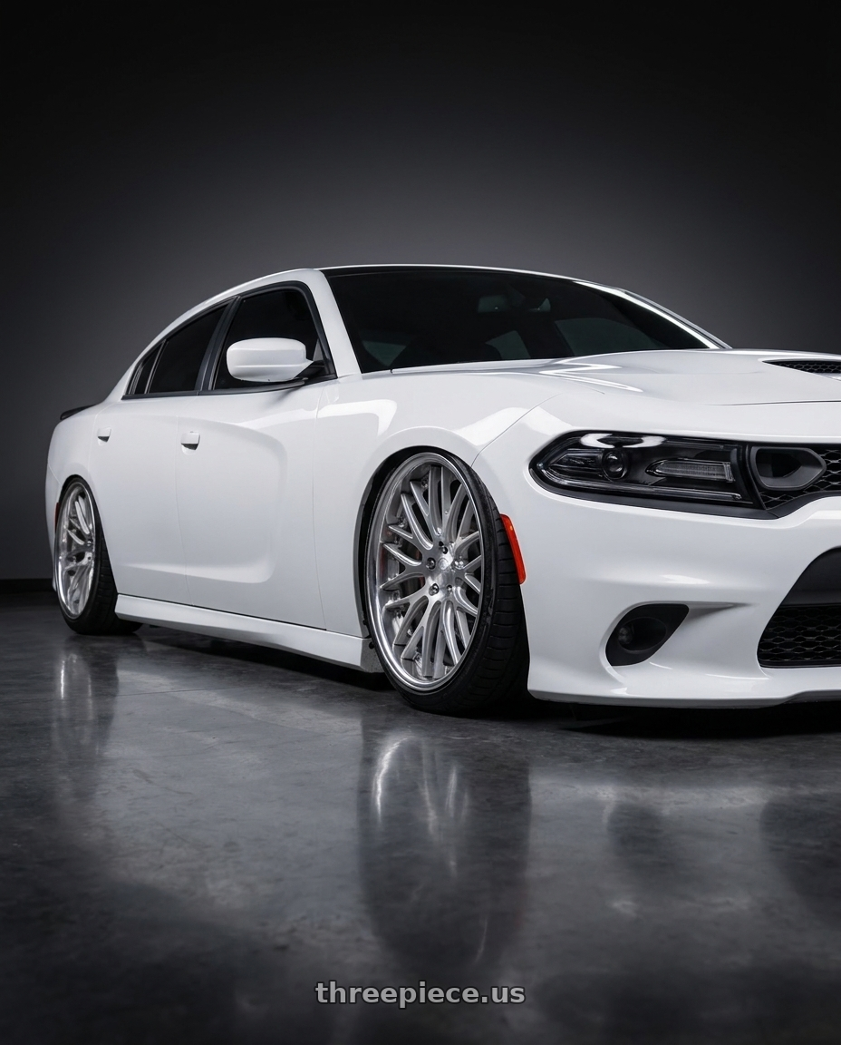 2021 Dodge Charger ScatPack with Work Gnosis Gr204 5x114.3 19x10.5+22 W Disk Brush Silver Clear wheels