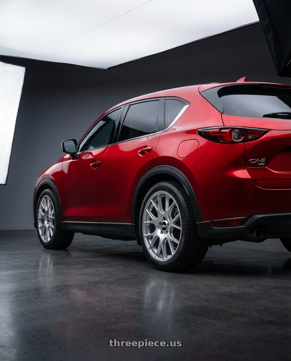 2019 Mazda CX5 with BBS CH-R 5x114.3 20x8.5 +38 Brilliant Silver Polished Rim Protector wheels rear three quarter view square tires