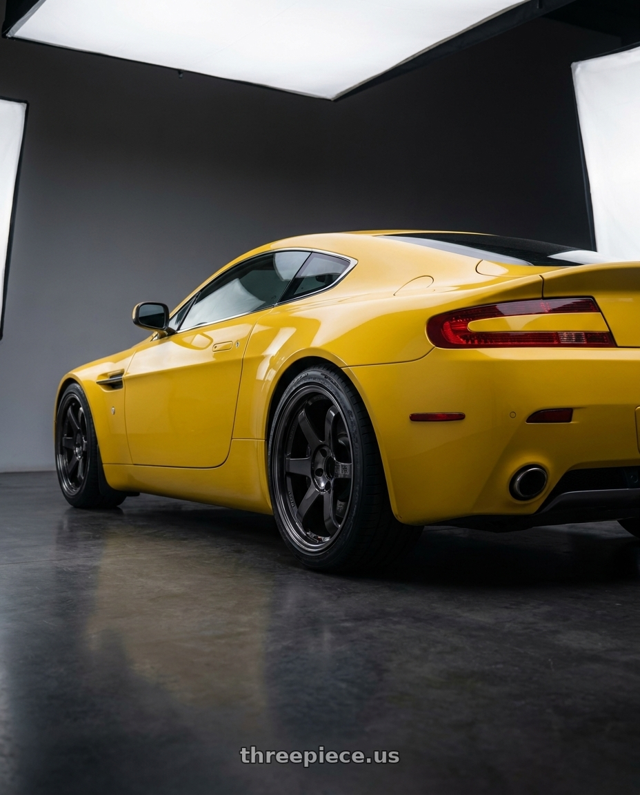 2006 ASTON MARTIN V8 VANTAGE YELLOW with Volk Racing TE37SL 5x114.3 19x10.5+12 Pressed Double Black wheels rear three quarter view square tires