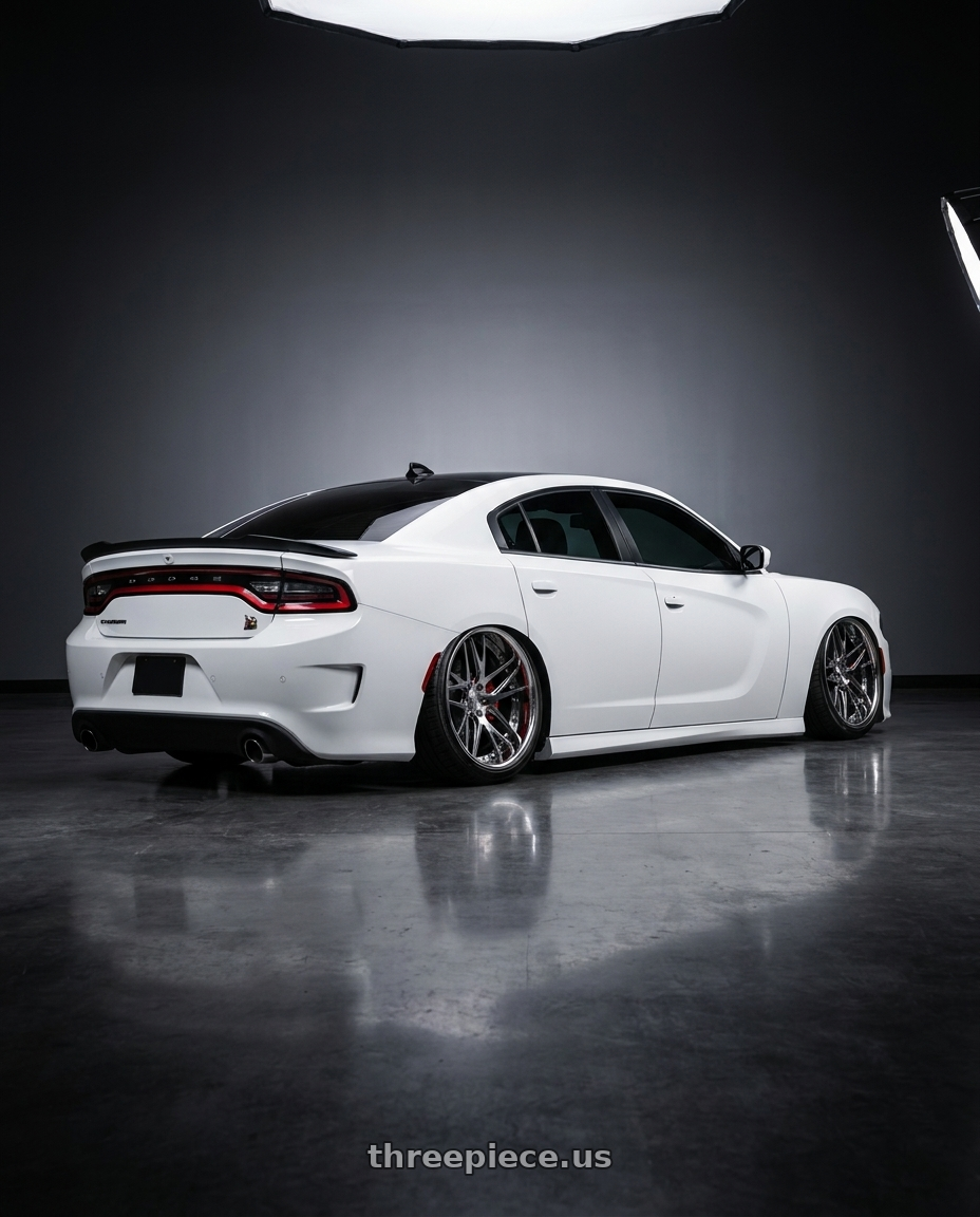 2021 Dodge Charger ScatPack with Work Gnosis Cvx 5x115 20x11+30 H Disk Buff Finish wheels rear three quarter view extreme stretch tires