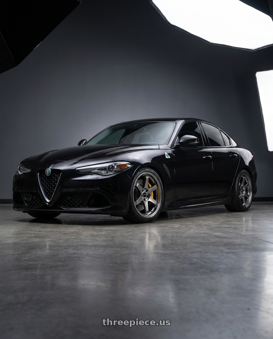2017 Alfa Romeo giulia black with Vors TR37 5x110 17x8 +35 Hyper Black wheels