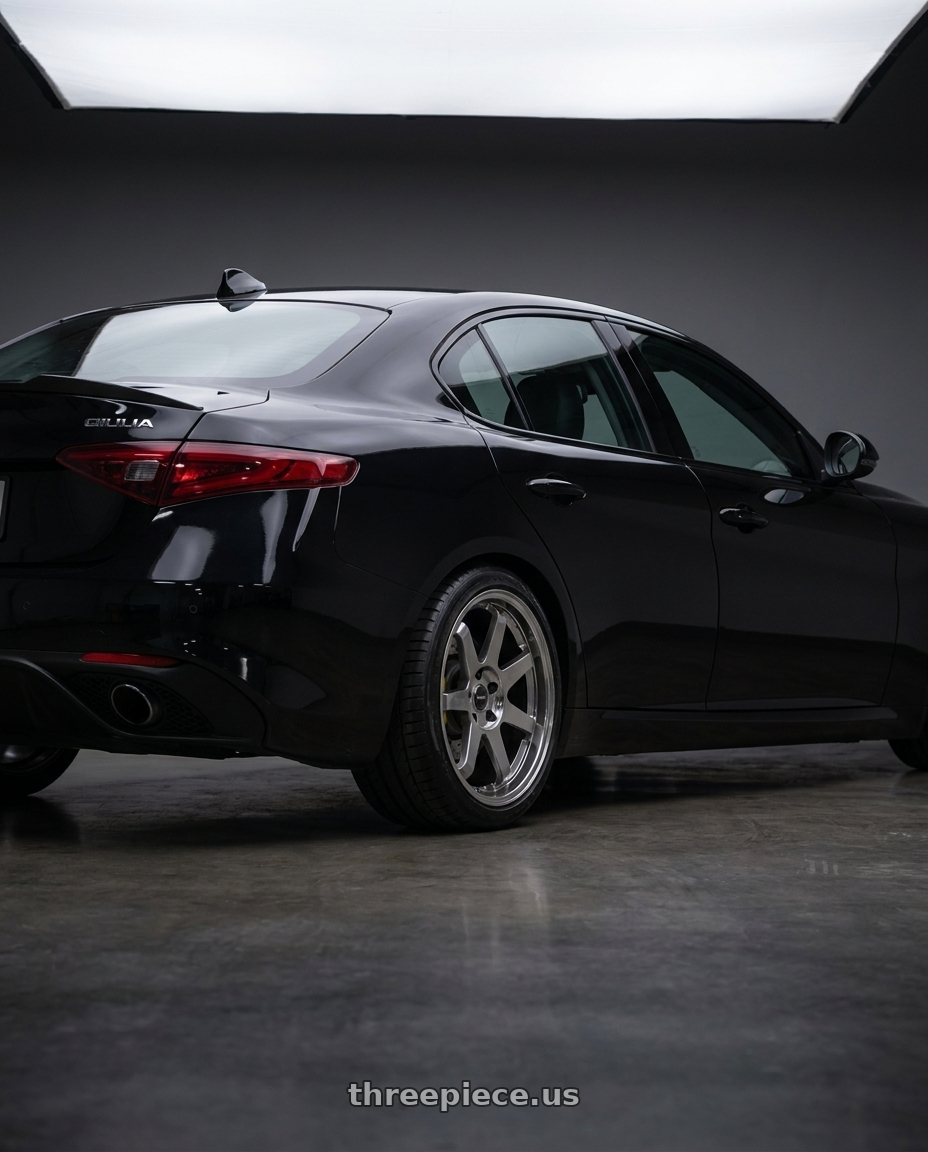 2017 Alfa Romeo giulia black with Vors TR37 5x110 17x8 +35 Hyper Black wheels rear three quarter view square tires