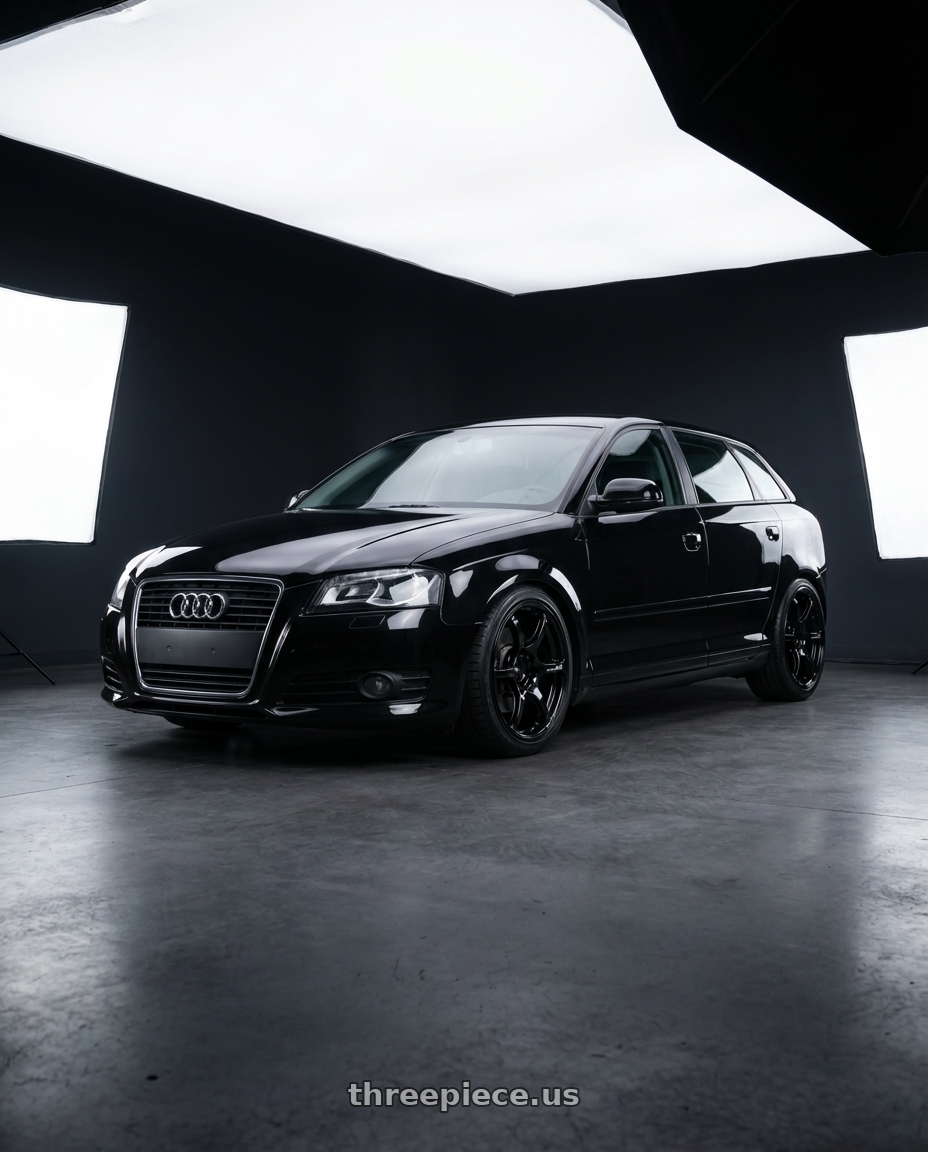 2012 Audi A3 8P with Advan RGIII 5x112 18x8+50 Gloss Black wheels front three quarter view lowered stance