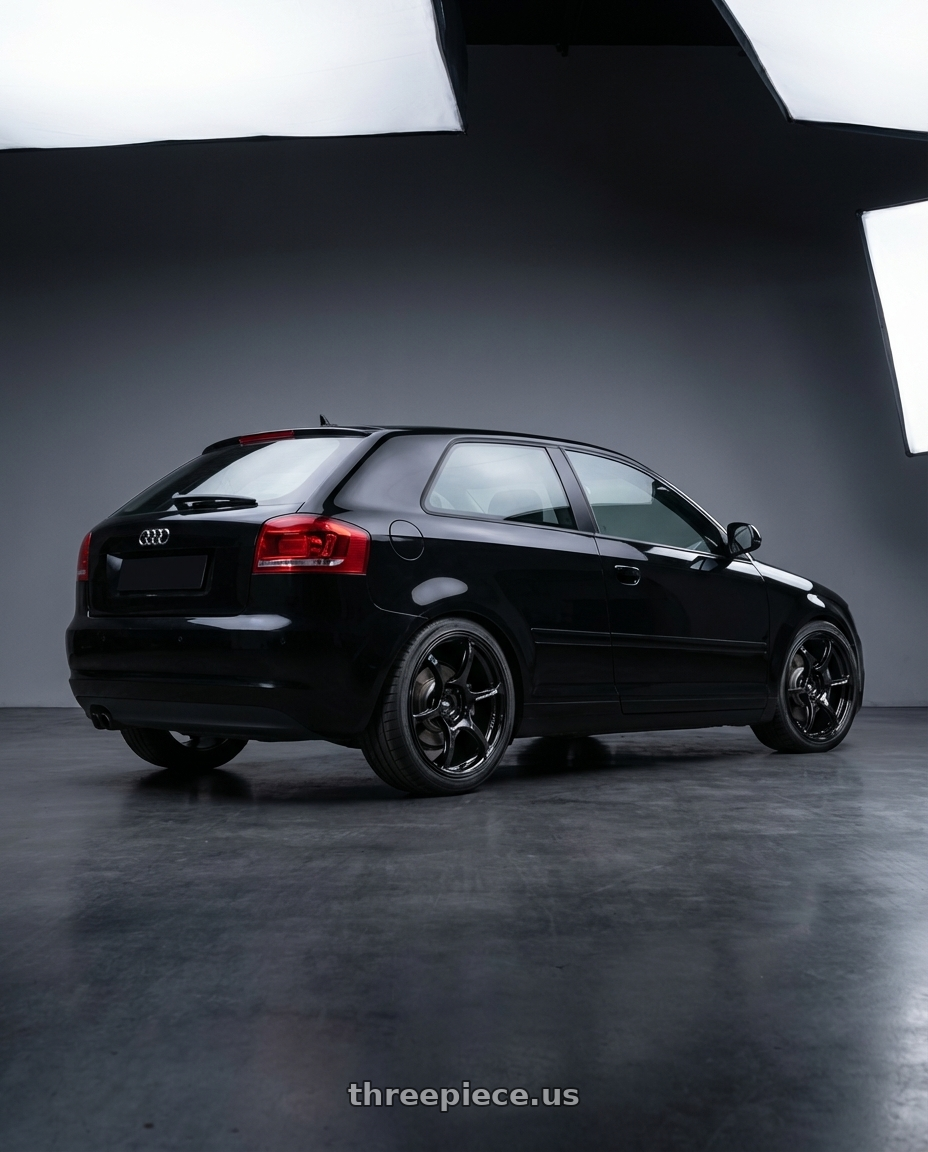 2012 Audi A3 8P with Advan RGIII 5x112 18x8+50 Gloss Black wheels rear three quarter view square tires