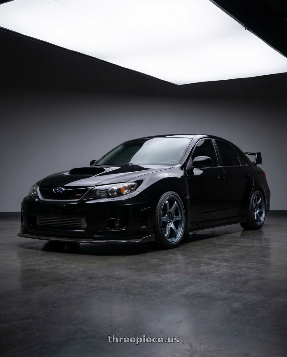 Black 2013 Subaru Impreza wrx sti with Gram Lights 57DR 5x114.3 18x9.5+22 Gunblue II wheels