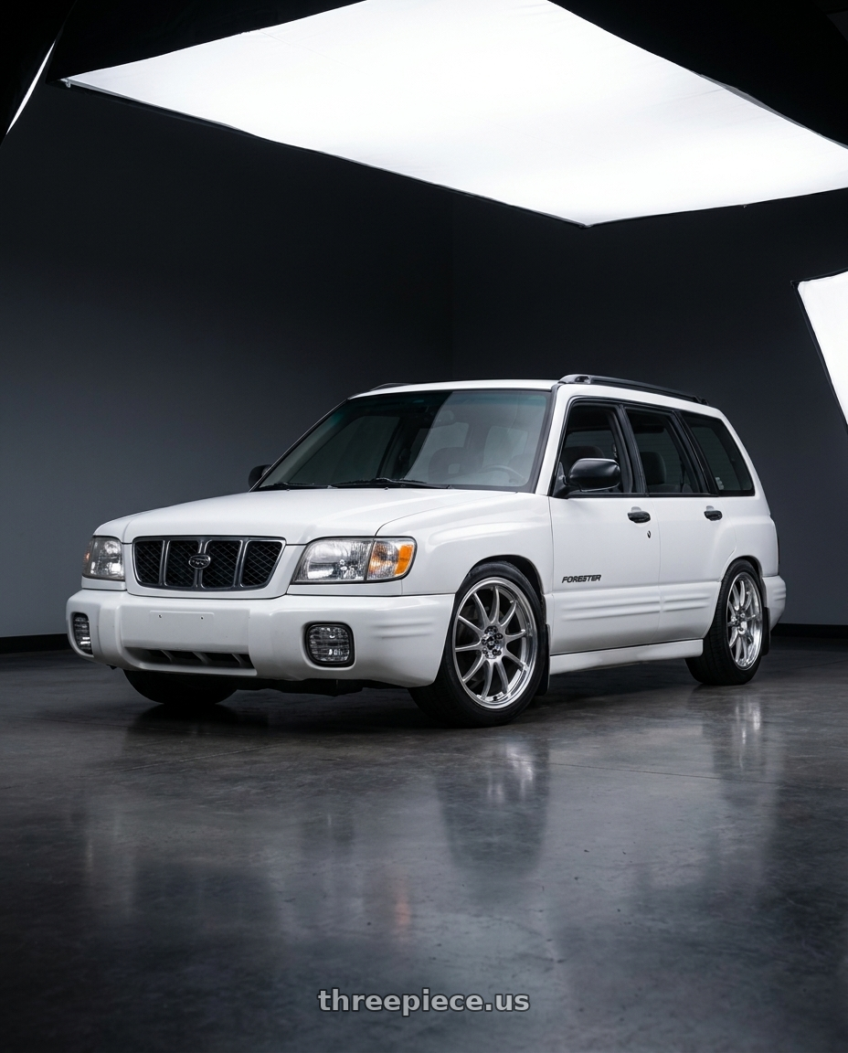 2001 subaru forester L White with Enkei J10 4x100/114.3 15x6.5+38 Silver w/ Machined Lip Dia wheels