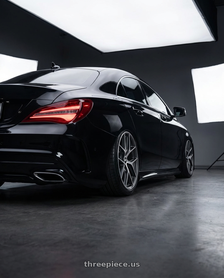 2018 Mercedes-Benz CLA C117 with BBS CC-R 5x112 19x9.0+42 Graphite w/ Diamond Cut Face wheels rear three quarter view slight stretch tires