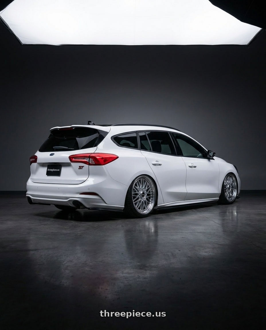 2020 ford focus st wagon with BBS Super-RS 5x112 19x9.0+42 Silver wheels rear three quarter view square tires
