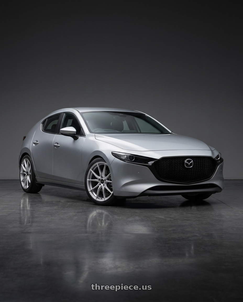 2022 mazda 3 with Advanti Racing 80S Hybris 5X120 19x8.5 +35 Silver with Machined Face wheels