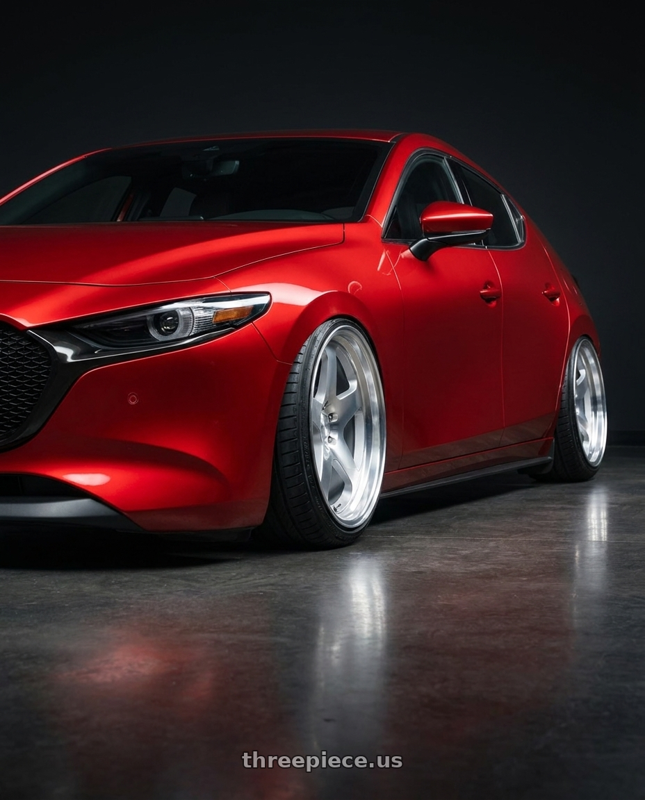 2024 Mazda 3 with Rotiform RC200 NUE 5X120 20x10 +40 GLOSS SILVER W/ MACHINED FACE wheels