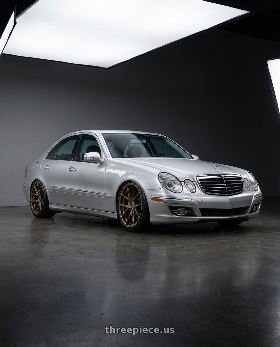 2007 Mercedes-Benz E280 4Matic with Aodhan AFF3 5x112 19x9.5 +35 Matte Bronze wheels front three quarter view stanced stance