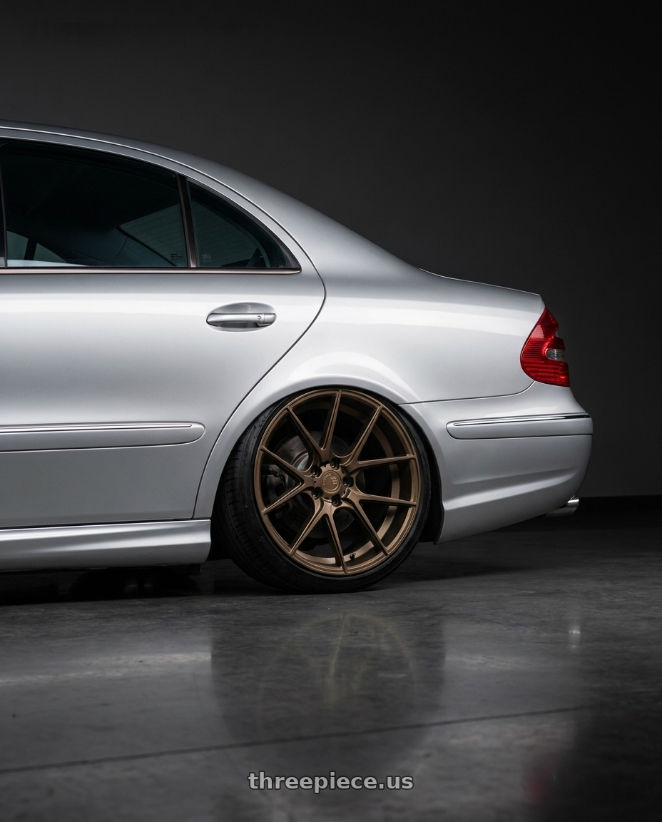 2007 Mercedes-Benz E280 4Matic with Aodhan AFF3 5x112 19x9.5 +35 Matte Bronze wheels rear three quarter view slight stretch tires