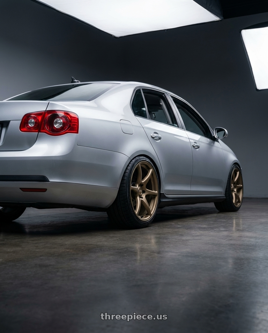 2009 Volkswagen Jetta GLI MK5 with Kansei K11B Tandem 5X112 18x8.5 35 Bronze wheels rear three quarter view square tires