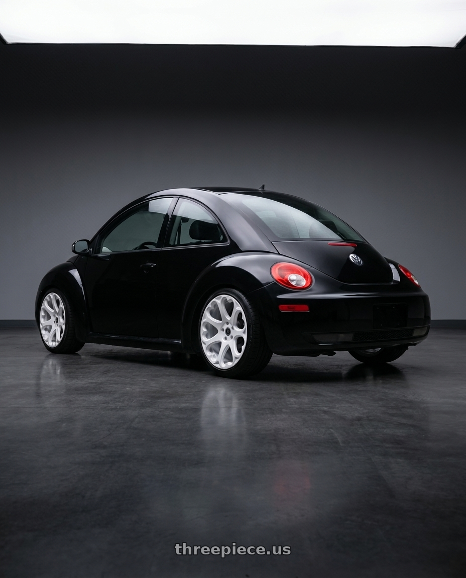 2010 volkswagen beetle with Heritage Wheel KOKORO MonoC 5x100 18x8.5 +35 White wheels rear three quarter view slight stretch tires