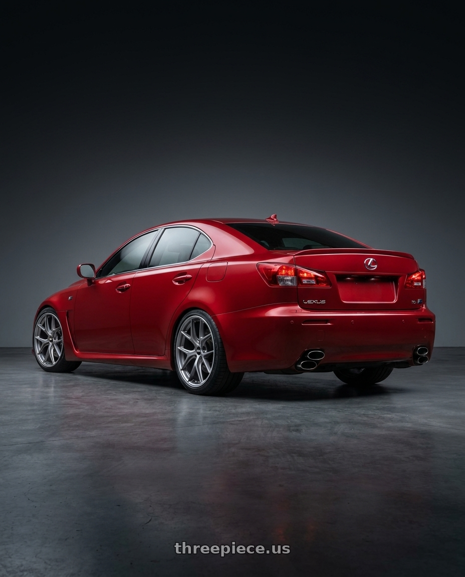 2012 Lexus IS-F with BBS CC-R 5x114.3 19x8.5+43 Satin Platinum wheels rear three quarter view square tires