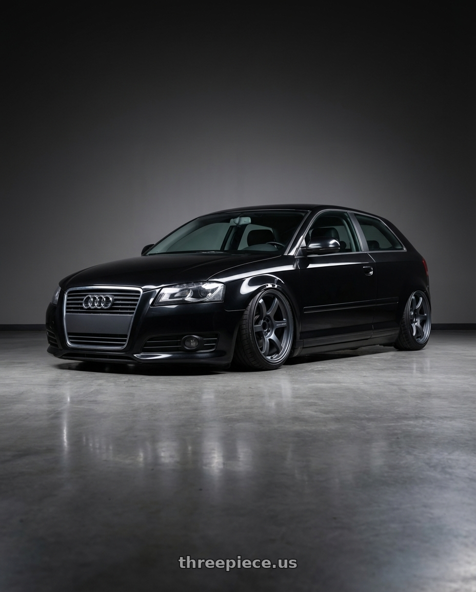 2012 Audi A3 8P with Gram Lights 57DR 5x112 19x9.5+35 Gunblue II wheels front three quarter view stanced stance