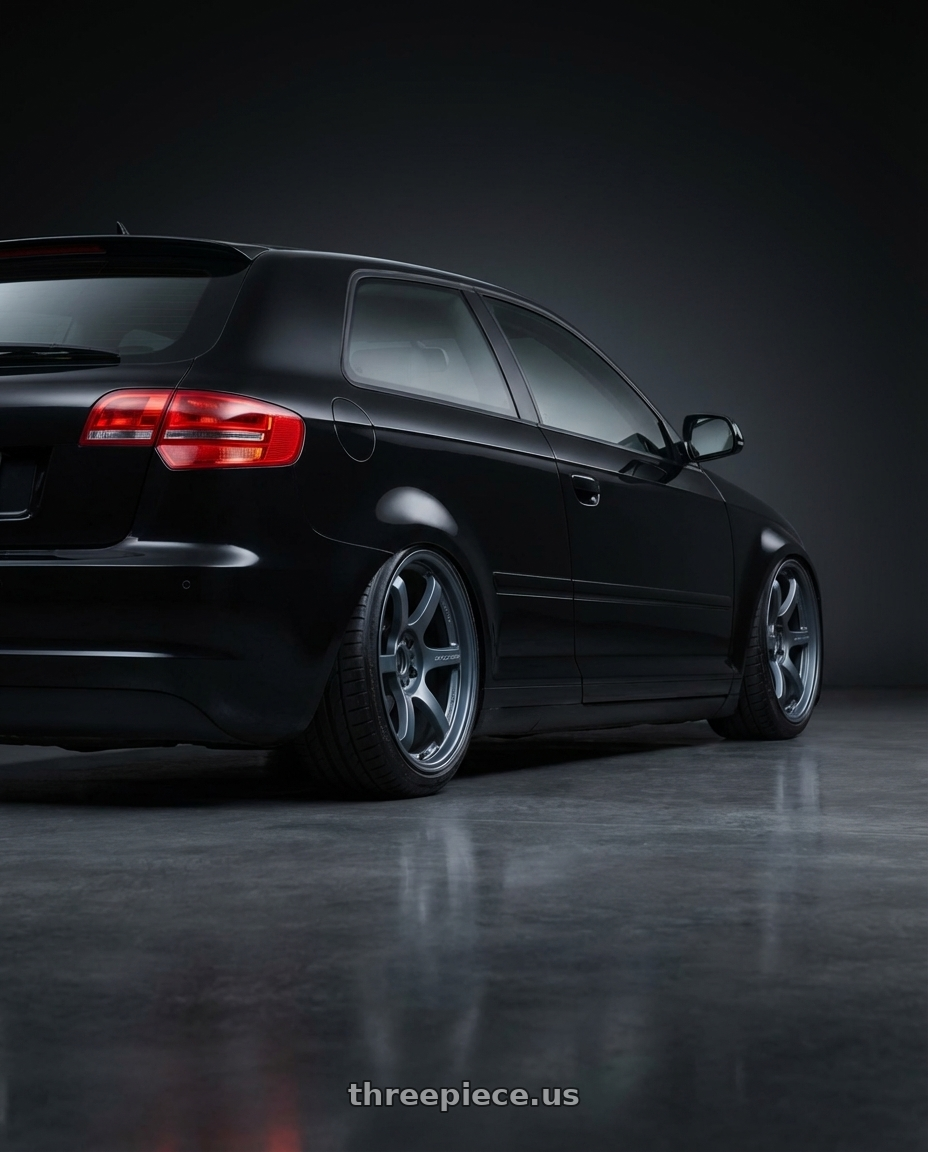 2012 Audi A3 8P with Gram Lights 57DR 5x112 19x9.5+35 Gunblue II wheels rear three quarter view slight stretch tires