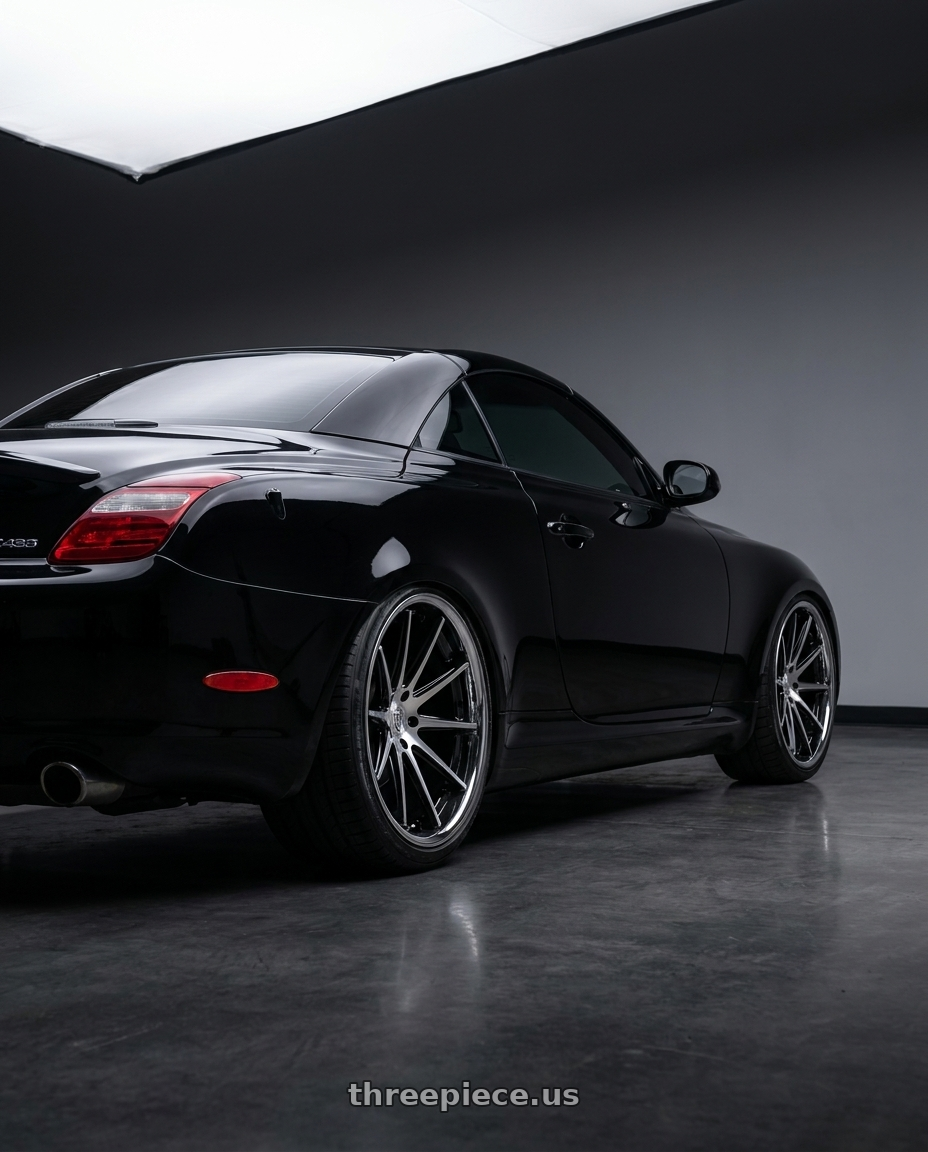 2005 lexus dc440 with Rohana RFC10 5x112 19x9.5 +30 Machine Black/chrome Lip wheels rear three quarter view square tires