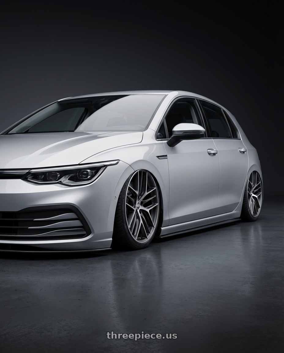 2024 Volkswagen Golf R MK8 with BBS CC-R 5x112 19x9.5+42 Graphite w/ Diamond Cut Face wheels front three quarter view stanced stance