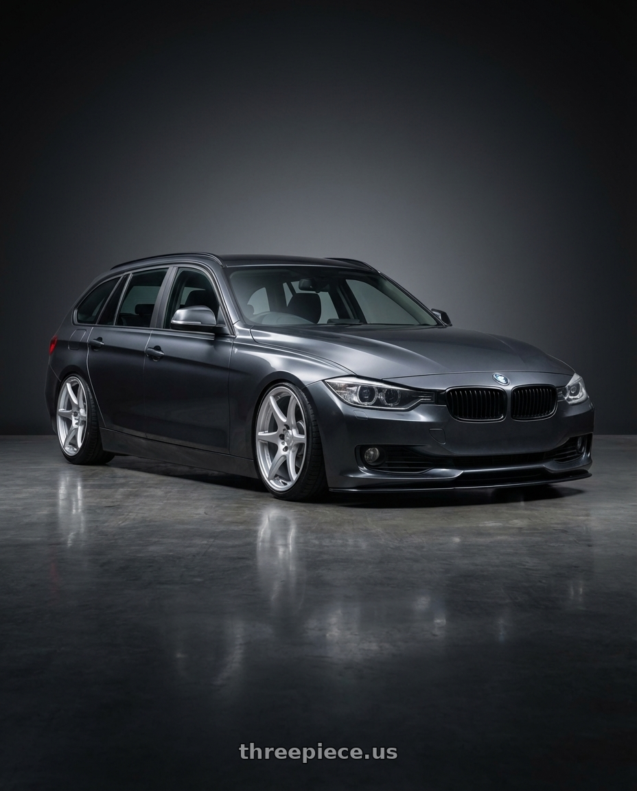 2016 BMW 3 Series F30 with Kansei K11S Tandem 5X120 19x9.5 22 Hyper Silver wheels front three quarter view stanced stance