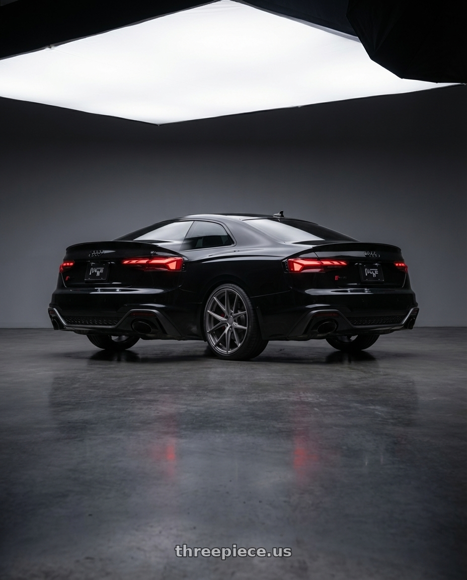 2022 Audi RS5 with Niche 1PC M116 MISANO 5X112 20X10.5 +27 MATTE GUN METAL wheels rear three quarter view square tires