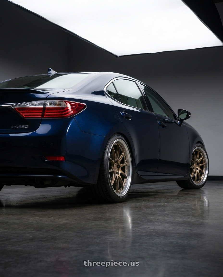 2014 Lexus ES350 with Aodhan DS07 5x114.3 18x8.5+35 Bronze w/Machined Lip wheels rear three quarter view square tires