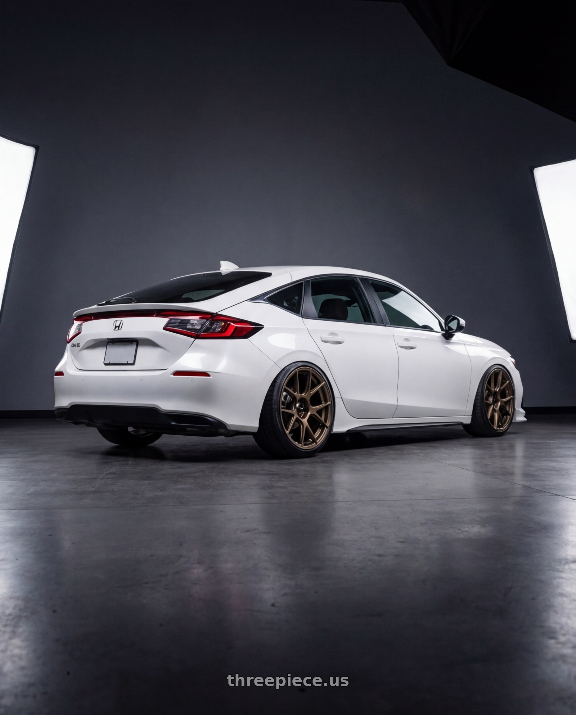 2024 Honda Civic with Konig Ampliform 5x114.3 19x8.5+30 Gloss Bronze wheels rear three quarter view slight stretch tires