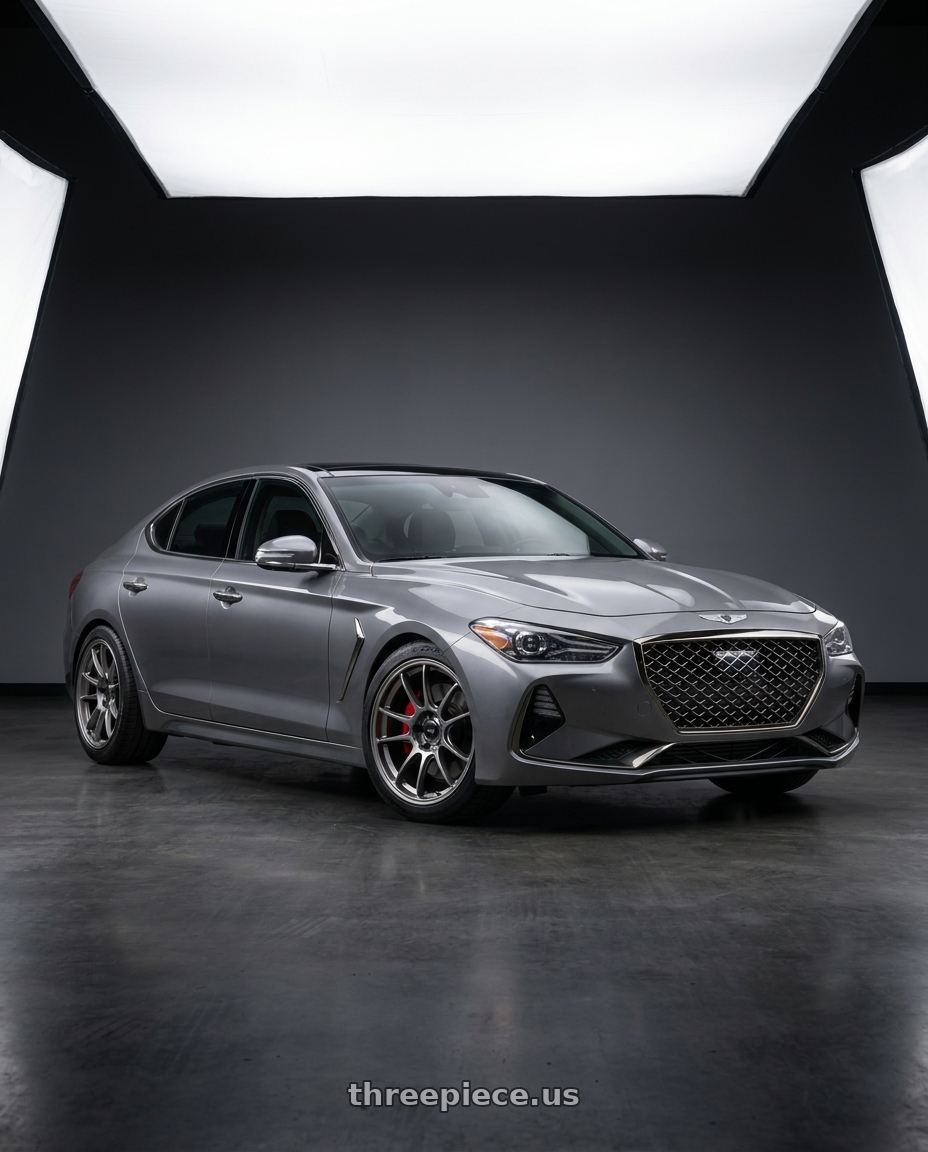 2019 Genesis G70 with Konig Hypergram 5X114.3 18x11+15 Metallic Carbon W/ Machined Lip Flow Formed wheels