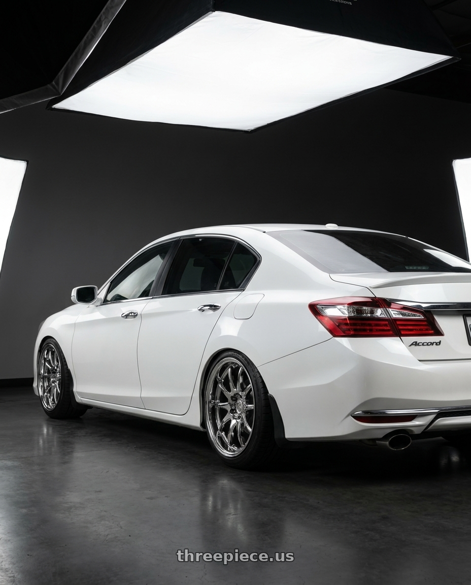 2016 honda accord exl v6 sedan with Aodhan DS02 5x114.3 19x9.5+22 Vacuum Chrome wheels rear three quarter view square tires