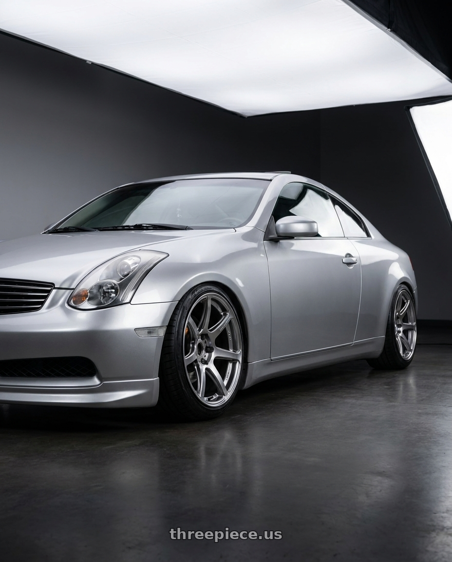 2005 infiniti g35 coupe, silver with Work Emotion T7r 5x100 18x10.5 +32 Gt Silver wheels