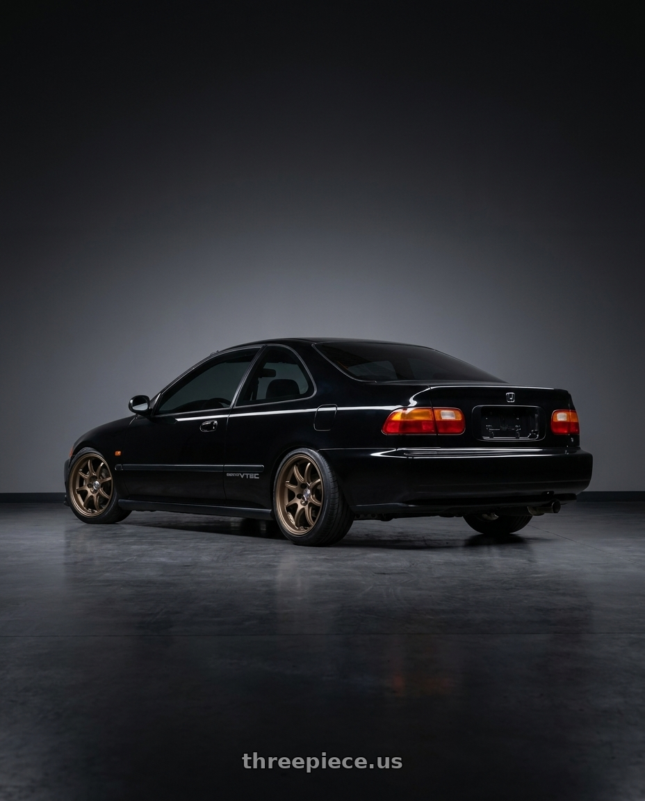 1992 Honda civic EX with Work Emotion D9R wheels rear three quarter view slight stretch tires