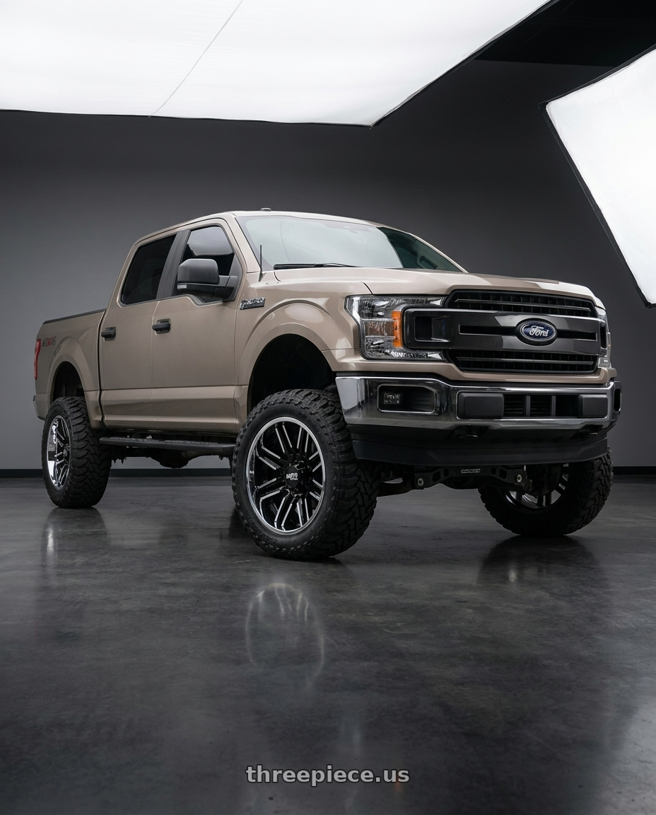 2019 Ford F-150 with Moto Metal MO202 6X135 20X10 -18 GLOSS BLACK MACHINED CENTER CHROME LIP wheels